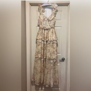V. Chapman Cream and Pink Floral Wedding Dress